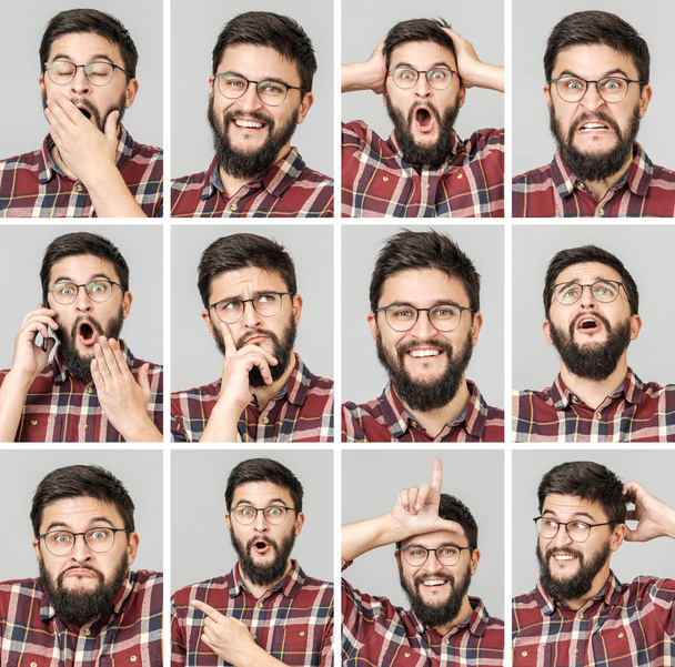 Set of handsome man with different emotions and gestures - Фото, зображення