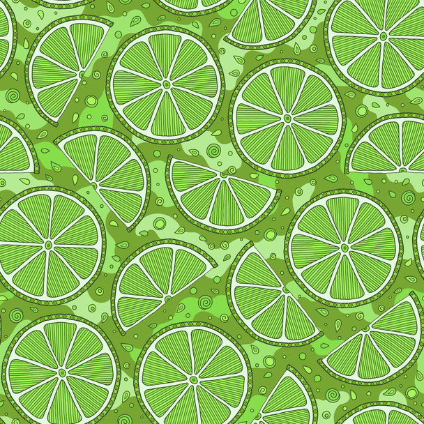 Lime seamless pattern. Colorful sketch limes. - Vetor, Imagem