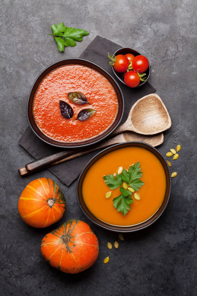 Томатный и тыквенный суп
 - Фото, изображение