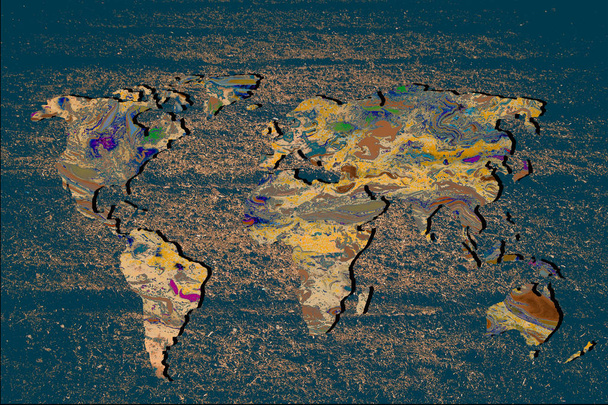 Mappa del mondo grossolanamente abbozzata con riempimento colorato
 - Foto, immagini