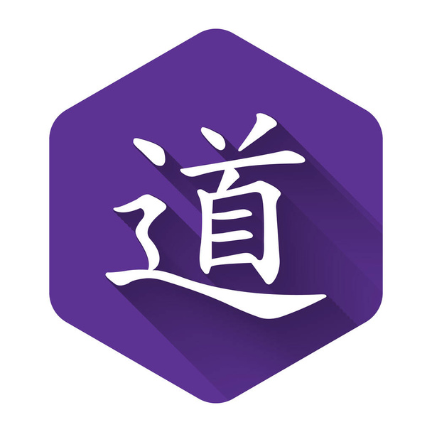 White Chinese calligraphy, translation Dao, Tao, Taoism icon isolated with long shadow. Purple hexagon button. Vector Illustration - Vector, Image