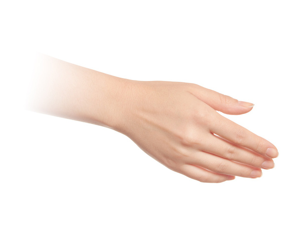 Vazio mão mulher aberta no fundo branco
 - Foto, Imagem