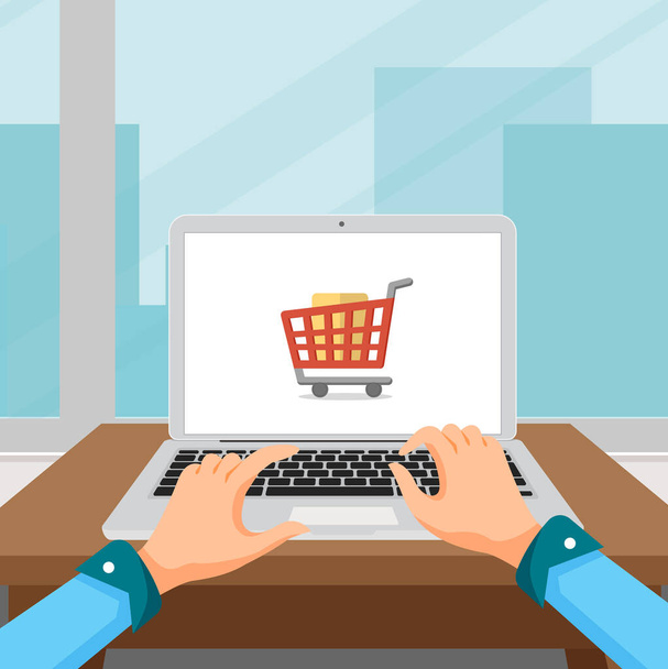 Person typing a product name to buy online. Vector Illustration  - Vector, Image