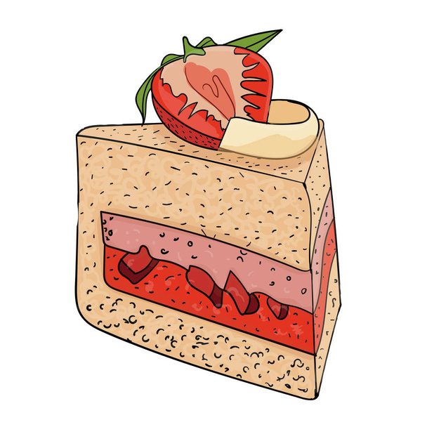 Cake with strawberry and jelly in color  - ベクター画像