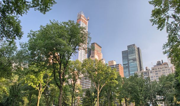 New York - 18 mei: Central Park vegetatie en gebouw - Foto, afbeelding