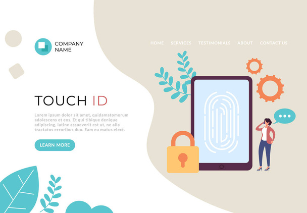 Touch id отпечаток пальца персональные данные защиты баннер концепции веб-страницы плакат. Векторная плоская иллюстрация графического дизайна
 - Вектор,изображение