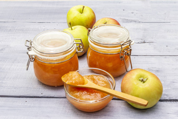 Apple jam, confiture, chutney in a glass jar - Photo, Image