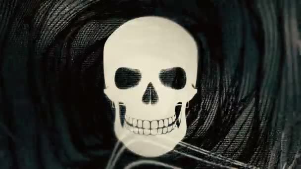 eine computergenerierte Animation flackernder Totenköpfe auf abstraktem Hintergrund, passend zu Halloween - Filmmaterial, Video