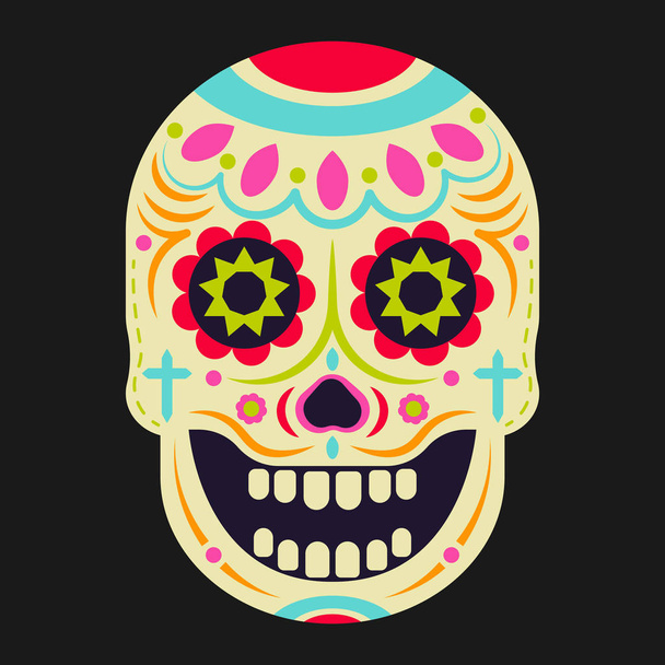 Sugar skull (Calavera) vector icon. Day of the dead (Dia de los moertos) Fiesta and holiday poster. Colourful Mexican decoration party flyer greeting card. - Vector, Image