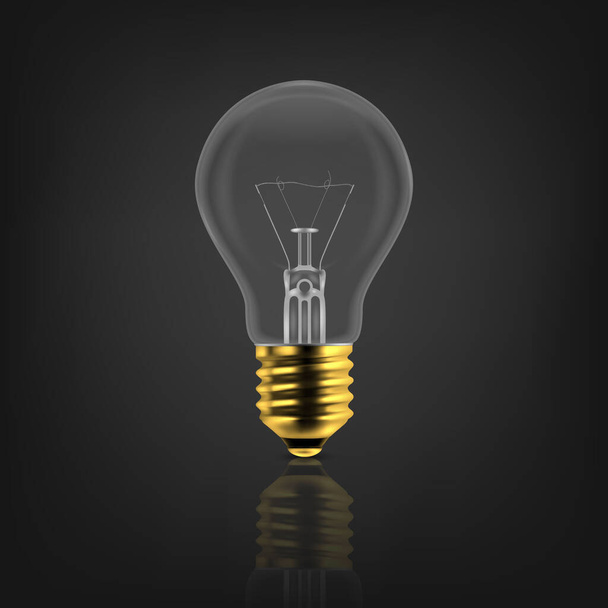 Vector 3d realista dourado acendendo a lâmpada Ícone Fechar Isolado no fundo branco com reflexão. Lâmpadas de filamento incandescentes brilhantes. Ideia de Criatividade, Conceito de Inovação Empresarial
 - Vetor, Imagem