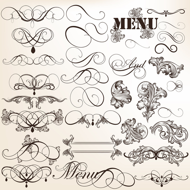 Calligraphic vector vintage design elements and page decorations - Vektor, Bild