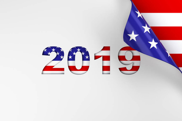 2019 год в красном, белом и синем цветах флага США
 - Фото, изображение