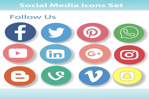 Redondo colorido conjunto de iconos de redes sociales para la página web, móvil y de escritorio y aplicación o interfaz de software
 - Vector, imagen