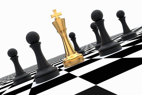 Golden King otoczony czarne pionki - koncepcja pułapki szachowe - Zdjęcie, obraz