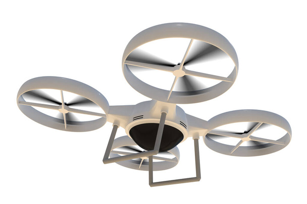 fliegender Quad Copter (Drohne) isoliert auf weißem Hintergrund - Foto, Bild