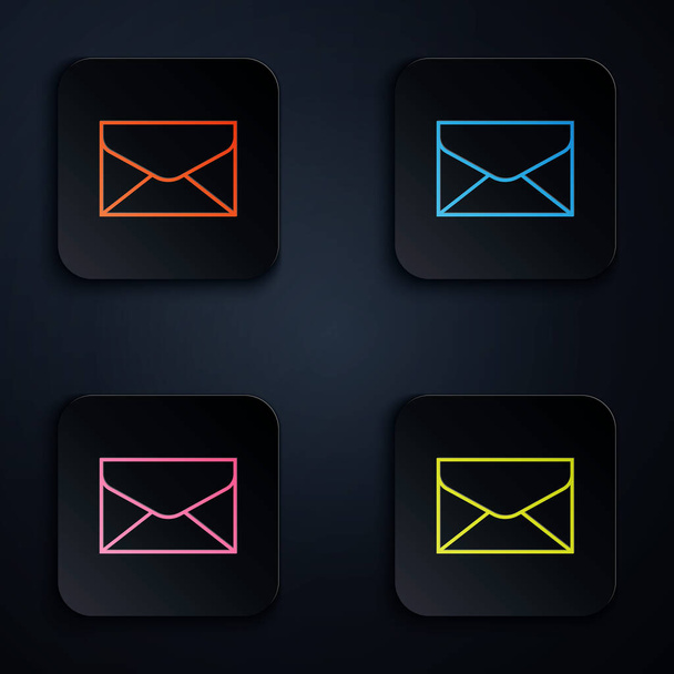 Beyaz arkaplanda renkli neon çizgisi zarf simgesi. E- posta mektup sembolü. Renkli kare düğmelere simgeleri yerleştir. Vektör İllüstrasyonu - Vektör, Görsel