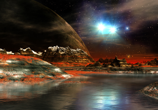 Paysage extraterrestre de fantaisie rendu 3D - Illustration 3D - Photo, image