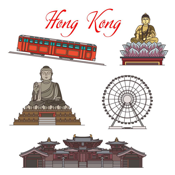 Asian travel landmarks of Hong Kong architecture - Vector, Image