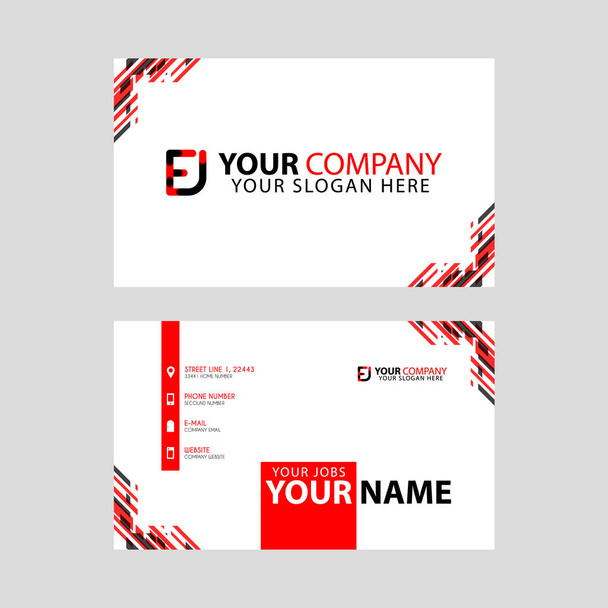 Modèles modernes de cartes de visite, avec logo FJ Lettre et design horizontal et couleurs rouge et noir
. - Vecteur, image