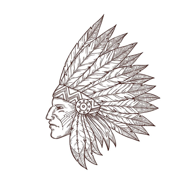 Indischer Häuptling Kopfschmuck Skizze - Vektor, Bild