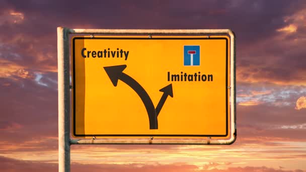 Street Sign the Way to Creativity versus Imitation - Záběry, video