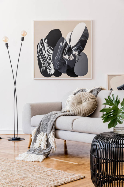 Stylish and modern interior of living room with elegant accessories. Design home decor. Mockup ready to use - Valokuva, kuva
