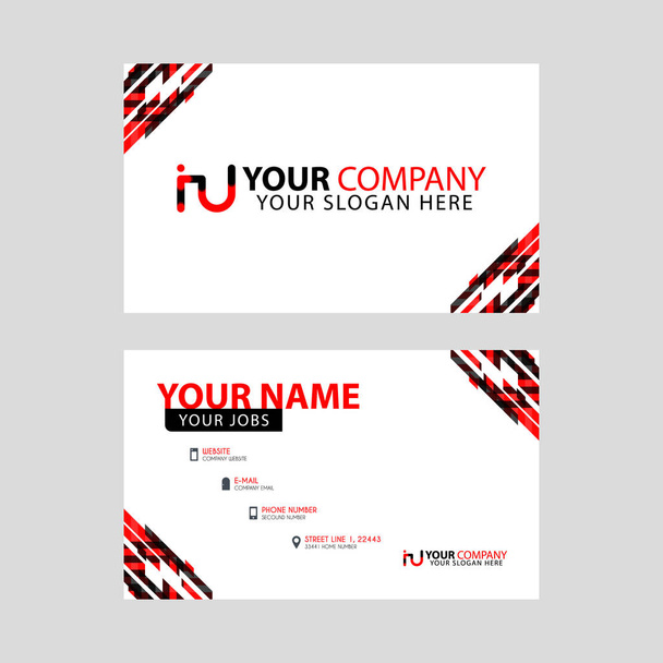 Горизонтальная именная карточка с декоративными акцентами на краю и бонусный логотип IU черным и красным цветом. Дизайн интерфейса
  - Вектор,изображение