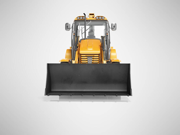 Concept excavator loader wheel front view 3d render on gray back - 写真・画像