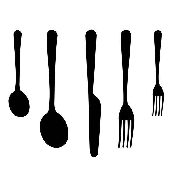 Set of icons black fork, spoon and knife icons  isolated on white background. Vector Illustration for cutlery symbols.  - Vector, Image