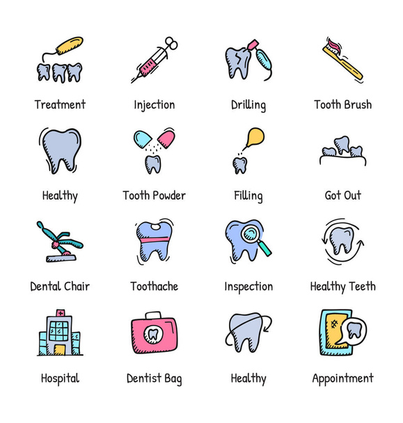 Cuidado dental Iconos dibujados a mano - Doodle
 - Vector, imagen