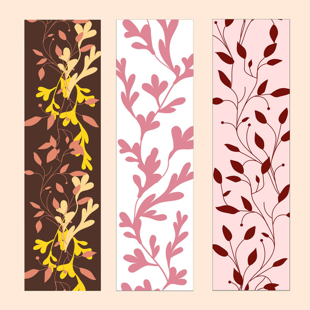 Set of bookmarks with floral ornaments. Flower pattern. Ornament of leaves. - Vector, Image