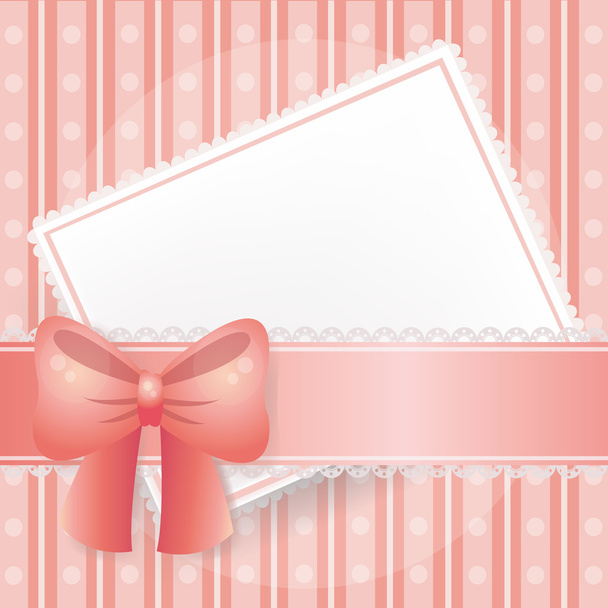 Pink card in vector background with lace, ribbons and bows - Διάνυσμα, εικόνα