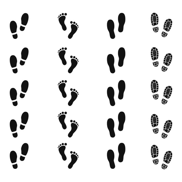 Impronte umane di scarpe trail set design
 - Vettoriali, immagini