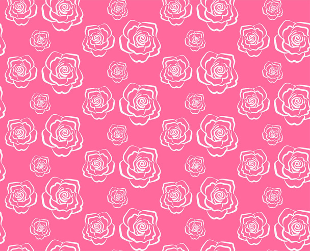 Pink rose pattern in retro style. Paper art style. Decorative elegant design. Floral seamless pattern. Image colors: dark pink, white. Template for your graphic design. Vector illustration - Vector, Imagen