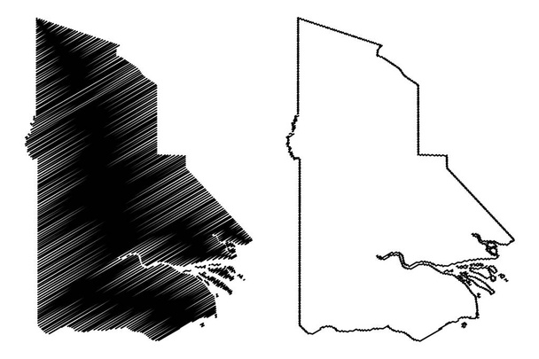 Nyugat-Province (független állam Pápua Új-Guinea, PNG, tartományok Pápua Új-Guinea) Térkép vektor illusztráció, firkál vázlat Fly River tartományi kormány ma - Vektor, kép