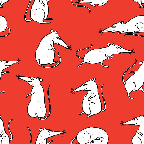 Seamless pattern of cheerful cartoon white rats - Vektor, obrázek