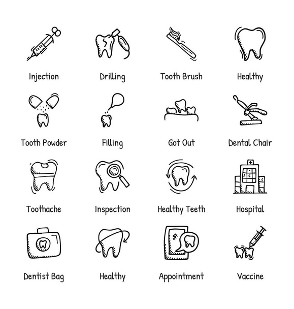 Οδοντιατρική φροντίδα χέρι ζωγραφισμένα εικονίδια - Doodle - Διάνυσμα, εικόνα