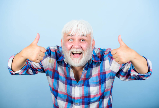 Your Stylist. barber and hairdresser. male fashion. grandfather on retirement. mature bearded man in white wig. Hairloss concept. health care. happy old granpa. senior man with gray beard - 写真・画像
