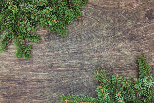 Christmas background with border of fluffy green fir branches on - Φωτογραφία, εικόνα