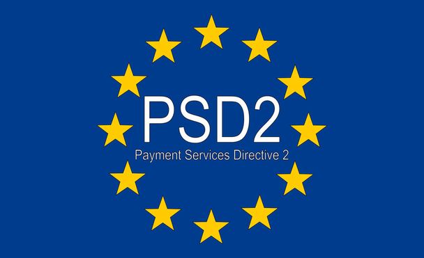 PSD2 Payment Services Directive 2 on a european flag  illustration - Photo, Image