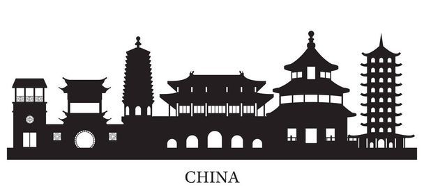 Çin Skyline Tarihi Simgeler Arkaplanı - Vektör, Görsel