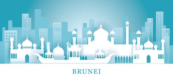 Brunei Skyline Landmarks in Paper Cutting Style - Вектор, зображення