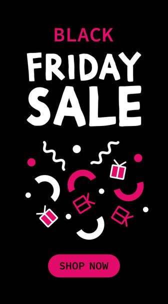 Design template card with geometric elements and text "Black Friday. Sale. Shop now". - Vetor, Imagem