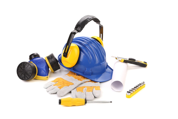 Various worker safety equipment or gear isolated - Photo, Image