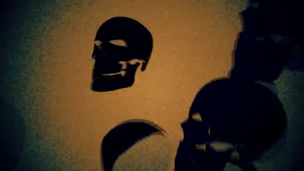 Компьютерная анимация черепов на абстрактном фоне, подходящем для Хэллоуина
 - Кадры, видео