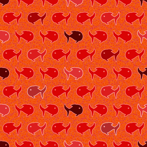 Seamless abstract pattern, wits red and orage fish - Vector, Image