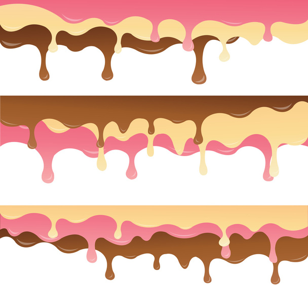 Melted chocolate, vanilla and strawberry for notepad or background - Vector, Image