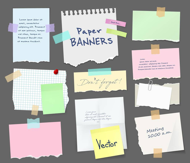 Hojas de papel, páginas de cuadernos, notas y mensajes
 - Vector, imagen