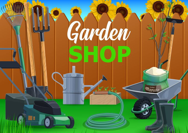 Садовые инструменты, лопата, вилы, грабли, тачка
 - Вектор,изображение