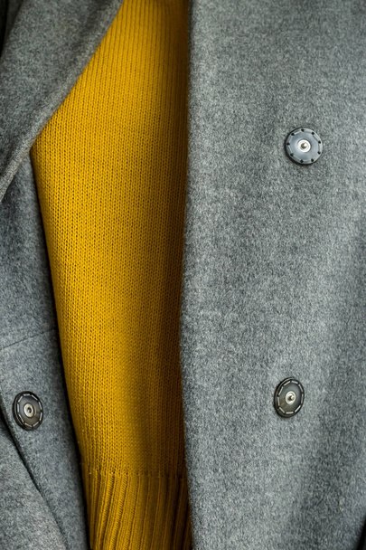 Minimalist autumn wardrobe in gray and yellow - Photo, Image